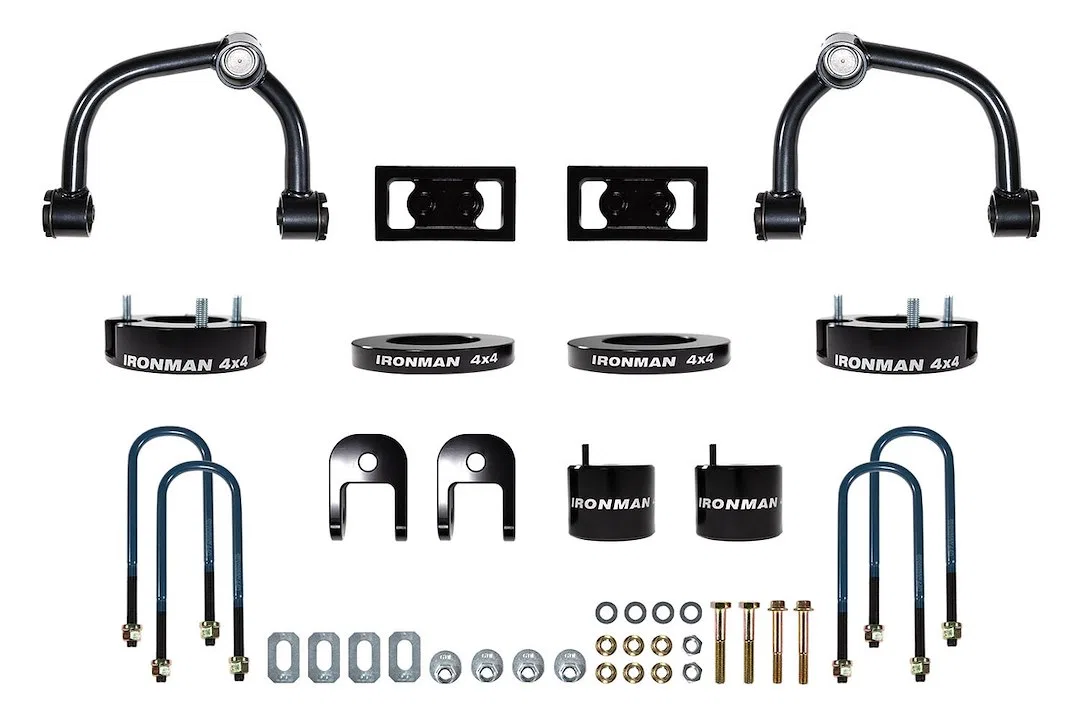 76-109-001 – IRONMAN 4X4 Lift Kit Suspension, 3-1/2 Inch Front Lift 1-1/2 Inch Rear Lift Without Shock Absorbers In K...